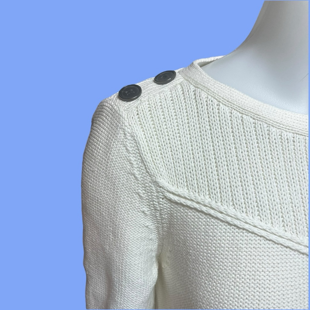 Women’s Talbots Anchor Cotton Sweater, Petite M, Off White - Picture 6 of 14